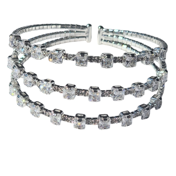 Jewelry - Women's Cubic Zirconia Square Cupchain Cuff Bangle